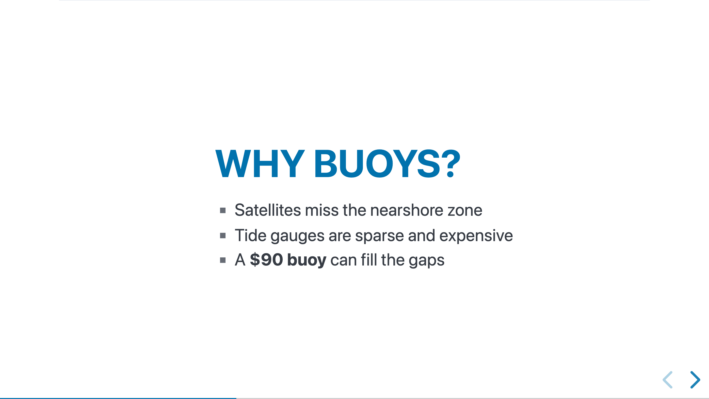 A slide titled “Why buoys?” with three bullet points, playing full screen
